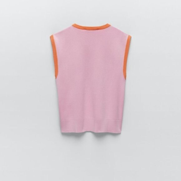 Orange/Pink Zara Argyle Print V-Neck Sleeveless Sweater Vest (NWT) - Picture 5 of 6
